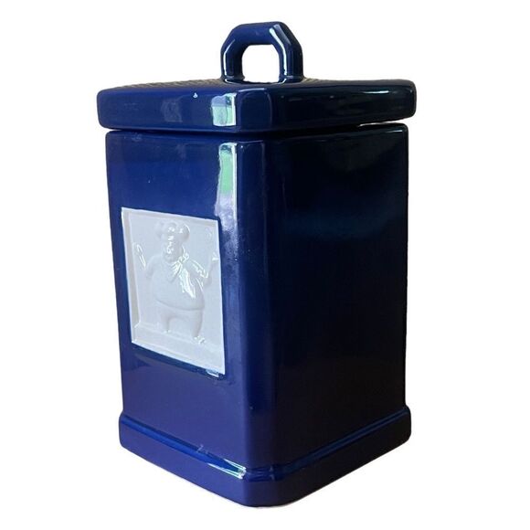 Vintage Roshco TileWare Cobalt Blue Baker Graphic Tile Ceramic Square Canister - Picture 4 of 13
